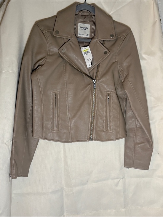 Abercrombie & Fitch Jackets & Blazers - Abercrombie & Fitch Vegan Leather Moto Jacket - Taupe